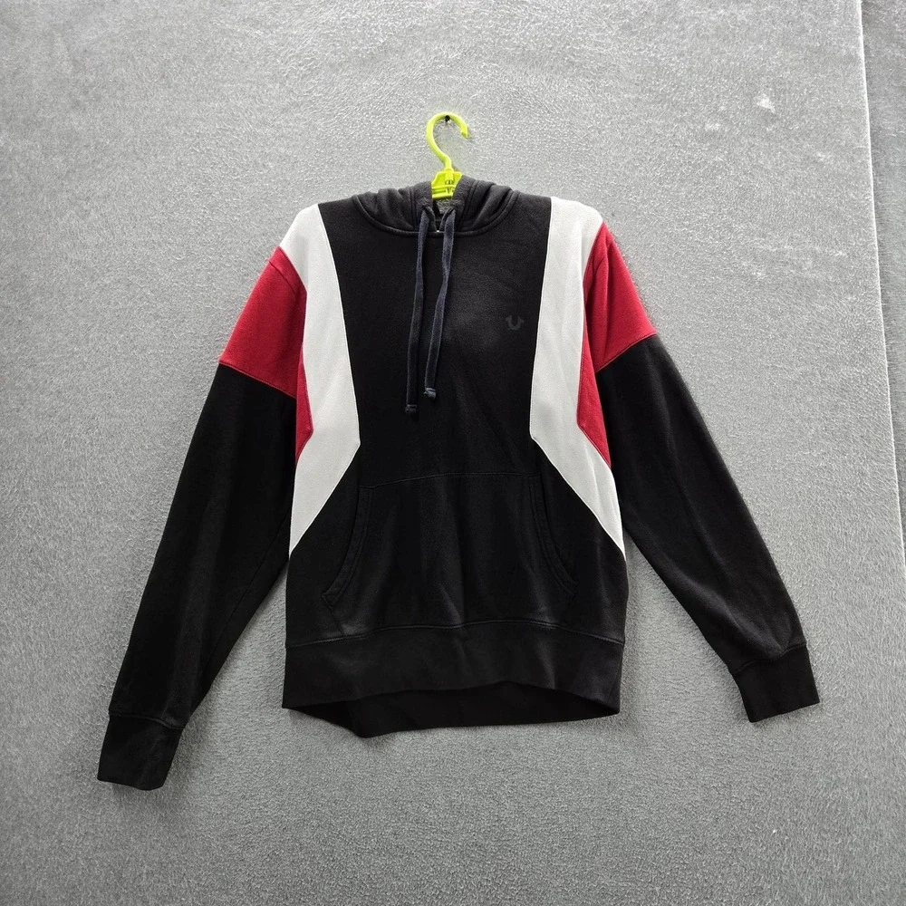 True Religion Men Hoodie L/G Black Colorblock‎ Fleece Buddha Activewear Zipper